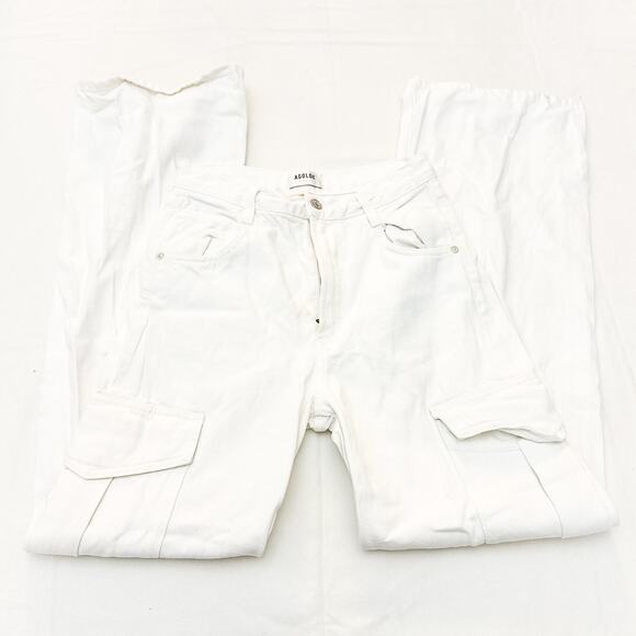 AGOLDE Minka Cargo Wide Leg White Denim Jeans A9117-1183 Zip Fly Size 24 - Picture 5 of 9